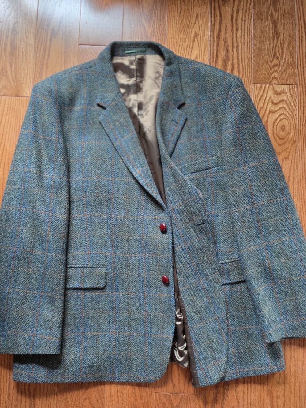 52L James Peter James Scottish Harris Tweed blue plaid green blazer